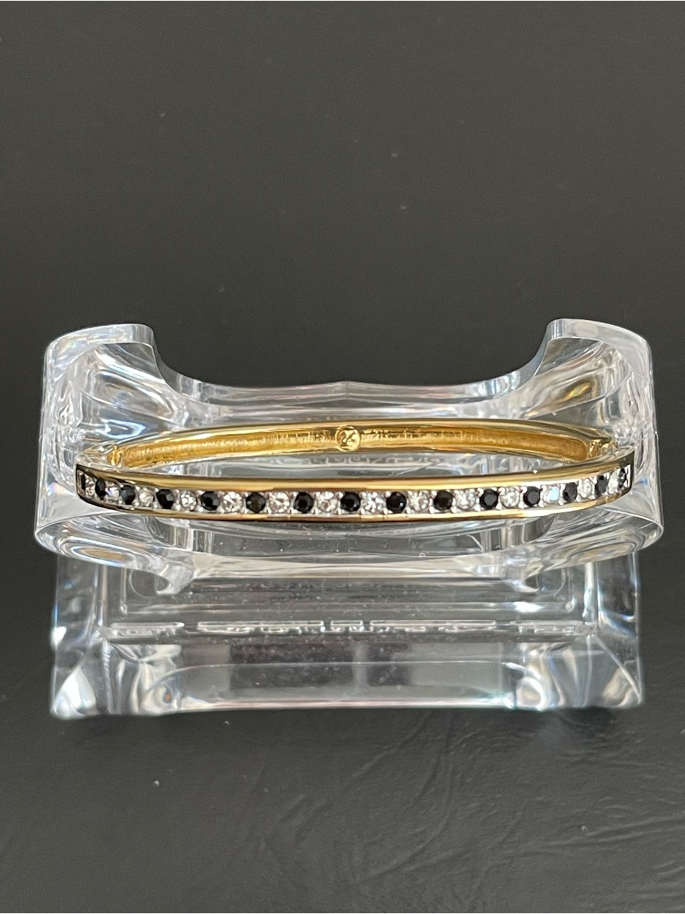 Vintage swan signed Swarovski clear and Black Crystal Bangle Bracelet.